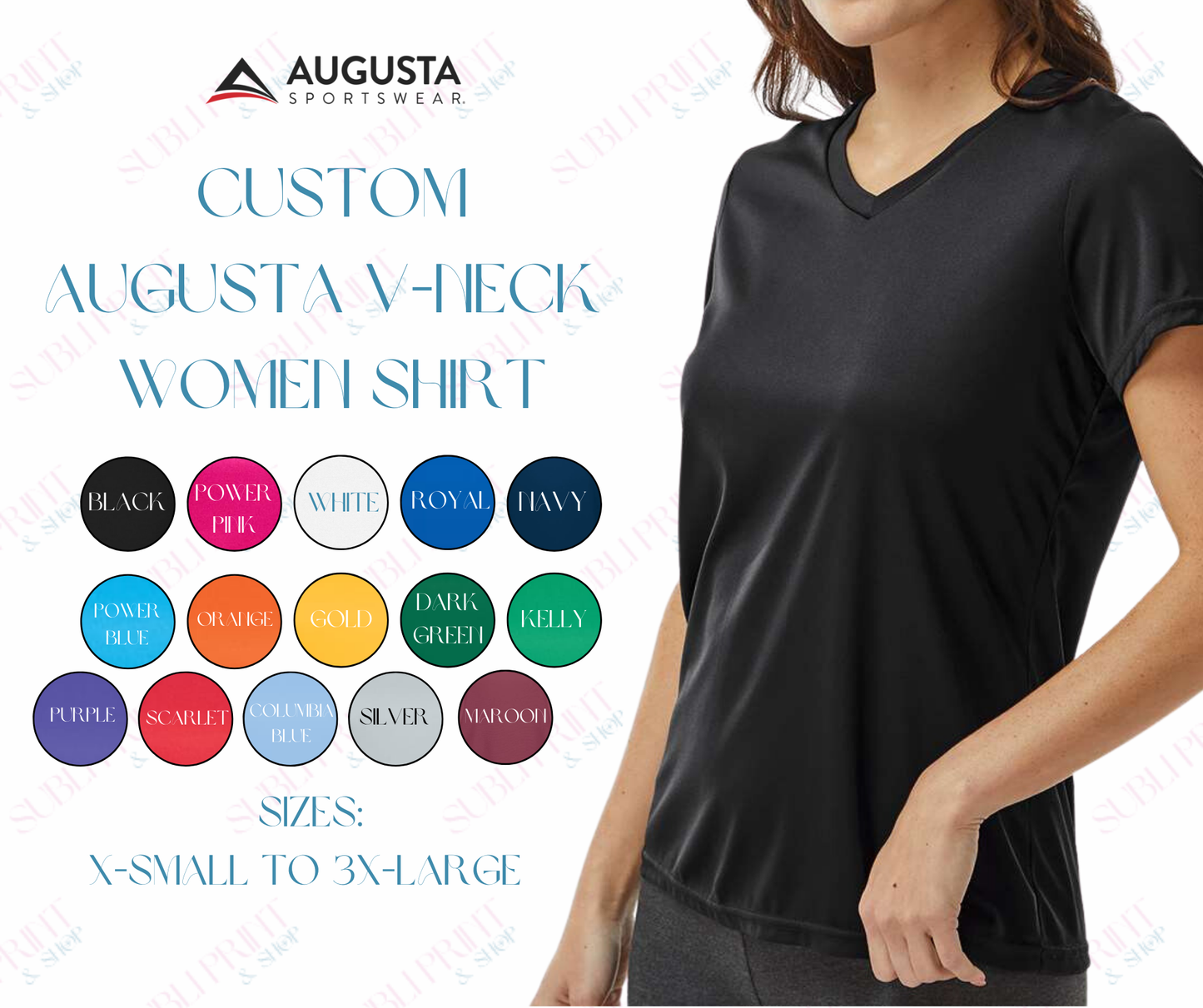 Custom Augusta Ladies V-Neck Shirt (A1790)